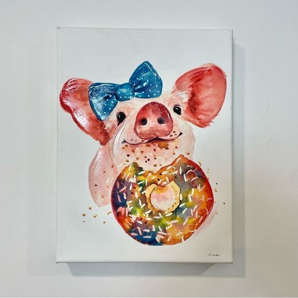 Canvas Little Pig Girl Color-full Print Canvas Girls Room Decoration 18” x 12” - Picture 1 of 10